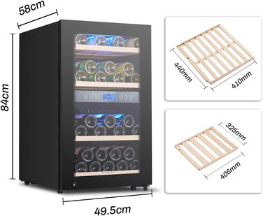 Kalamera 45 Bottle Dual Zone Wine Refrigerator - 120 Liter Capacity with LCD Display