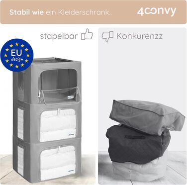 Sturdy Foldable Clothes Storage Box with Zipper, Metal Frame - [2024 IMPROVED MATERIAL] Duvet Storage Bag - Stable Storage Box for Clothes - (Dark Gray, 3x66L)