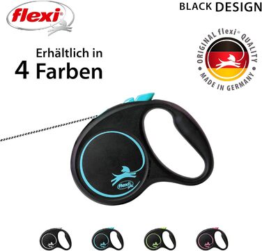 Рулетка для собак Flexi Black Design S, 5 м, чорний/синій (до 12 кг)