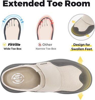 Домашні тапочки для чоловіків FitVille з широкою колодкою, з застібкою на липучці, з підтримкою склепіння стопи, розмір 41-50, бежевий, сірий