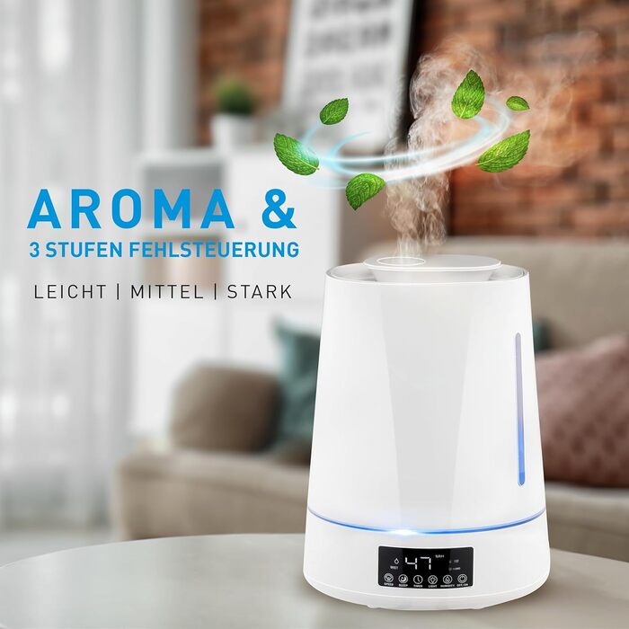 Grundig Humidifier and Aroma Diffuser 4L - Diffuser Essential Oils - Humidifier with Hygrometer and Timer - Rooms of 15 to 30m2 - 26 x 15 x 33 CM - White