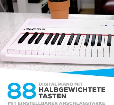 Електронне піаніно Alesis Recital - E Piano 88 клавіш з напівзваженими клавішами, динаміками, 5 преміум-звуками, виходом для навушників, підписка на уроки гри на клавіатурі (біле)