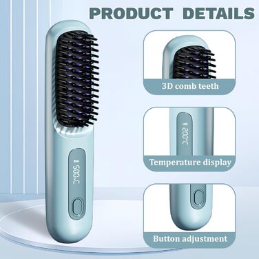 Бездротова щітка-випрямляч для волосся Mini Hair Straightener, 160-200°C, LED дисплей, 3 температурні режими, M2