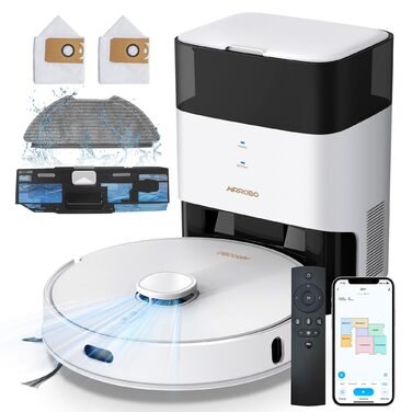 Робот-пилосос AIRROBO з функцією миття, 3.5л, док-станція для самостійного очищення, 180хв роботи, LiDAR-навігація, потужний, керування через додаток