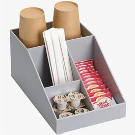Navaris Coffee Dispenser Organizer - Accessory Storage - Coffee Bar for sugar, milk, napkins, pods - Coffee Station with 7 Compartments (4 compartments, Grey)