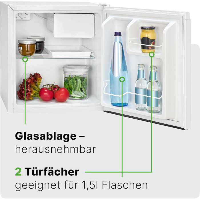 Міні-холодильник Bomann 45L з морозильною камерою: тиха кухонна/офісна/кемпінгова/геймінгова кухонна коробка, двері відкриваються зліва/справа, модель KB 7245, нержавіюча сталь (білий)