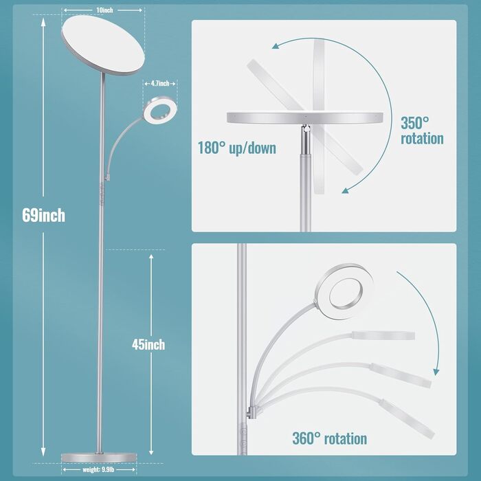 Стелярська лампа для вітальні з LED-підсвічуванням 4200LM, регулювання яскравості, пульт дистанційного керування, сенсорне керування, сучасний дизайн (42W, сірий)