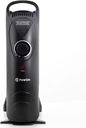 Електричний масляний радіатор PowOn 600W, 7 ребер, 30x14x38 см - енергозберігаючий опалювач