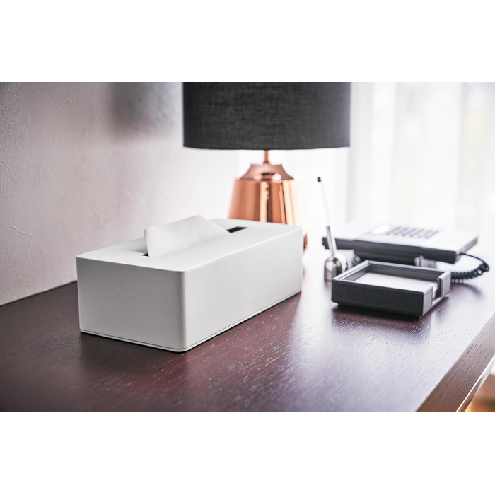 YAMAZAKI 4215 TOWER Tissue Box Holder Minimalist Design, Steel Alloy, White, 26.5 x 13.5 x 7.5 cm (LxBxH)