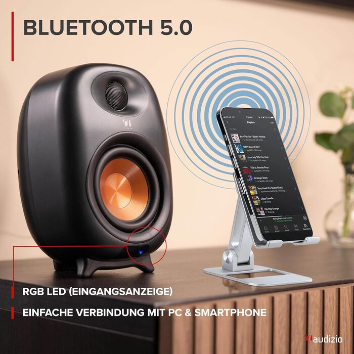Audizio RS80 HiFi Bluetooth гучномовець, 160 Вт, студійний монітор | Яскравий звук | DSP | 40Hz-20kHz | RCA | USB колонки для ПК, ідеальні для геймерів та меломанів - сірий