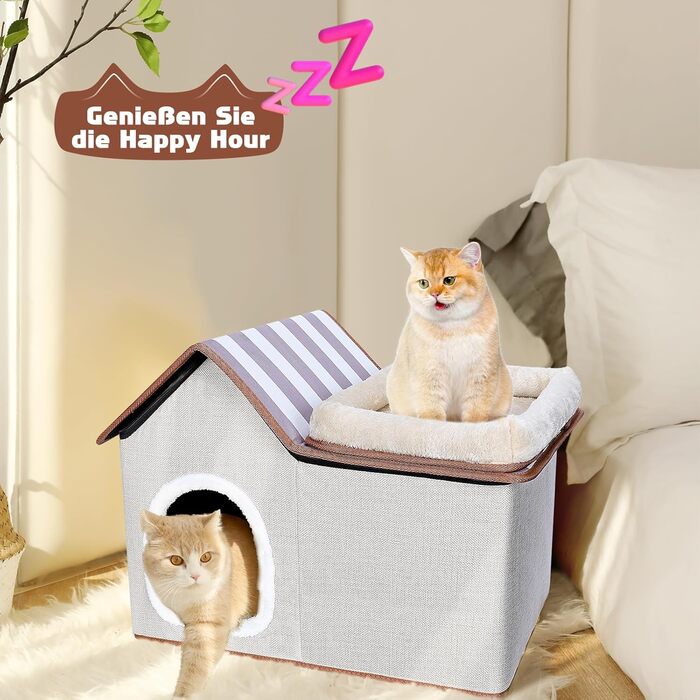 Cat House, Outdoor Cat Cave, Warm Dog Cave, Detachable Dog House with Washable Cushion and Platform, Outdoor Cat Cave, Cat House Cave for Small and Medium Pets (Cat House for Outdoors)