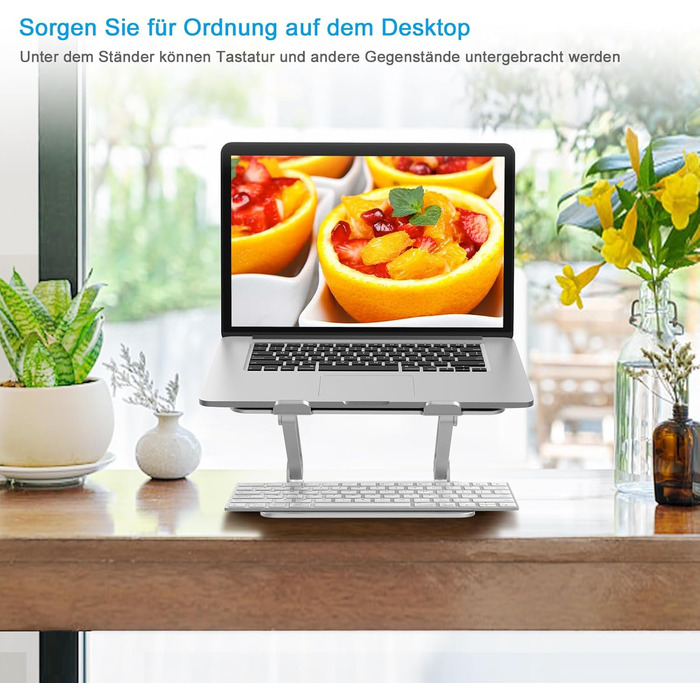 Adjustable Aluminum Laptop Stand - Ventilated Laptop Holder for 10-17 Inch Laptops, MacBooks, Dell, HP, Samsung, Acer - Silver