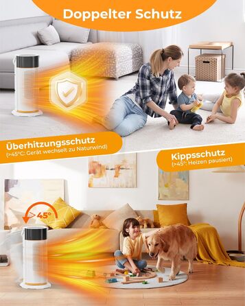 Електричний обігрівач 2000W з PTC-керамічним нагрівачем, тихий, з пультом керування, таймером, поворотним механізмом 70°, LED-дисплеєм для офісу, спальні, ванної кімнати, дому (білий)