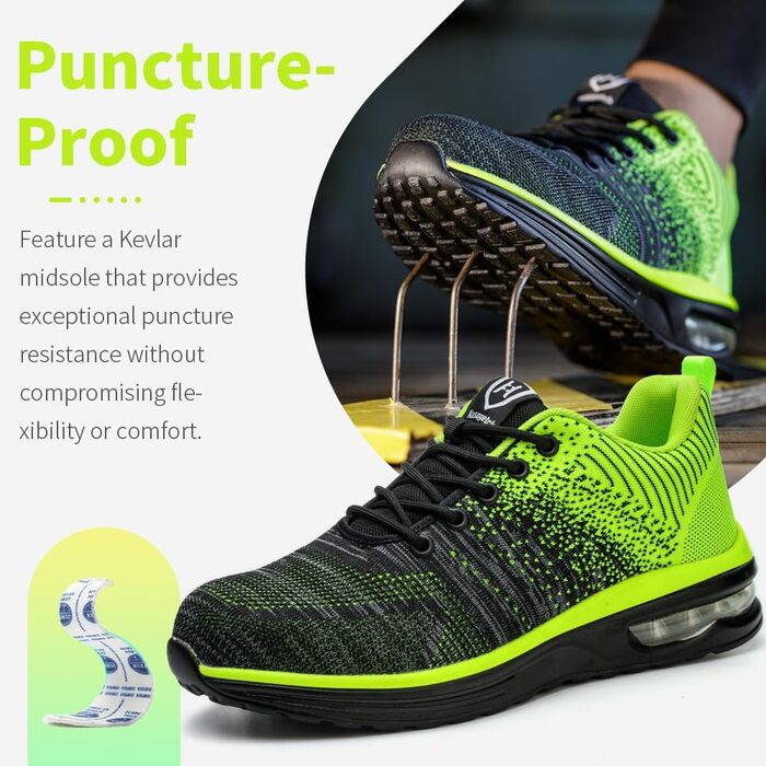 Зварювальні черевики Nasogetch для чоловіків та жінок, робочі черевики з металевим носком, спортивні, дихаючі (48 EU, Зелений)