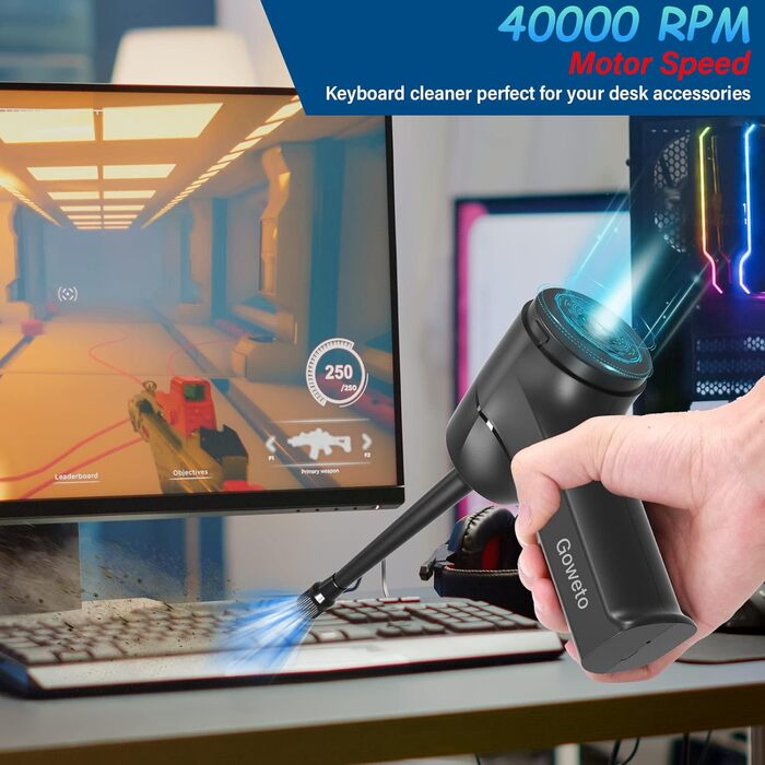 Електричний пилосос для повітря - 500W, 5.74oz, комплект для чищення ПК, ноутбука, авто, офісних пристроїв (чорний)