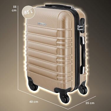 KESSER® Hard Shell Suitcase Including Luggage Scale + Baggage Tag | Trolley Suitcase Rolling Luggage Combination Lock 4 Wheels ABS Hard Shell Telescopic Handle (75cm – 120L) (Carry-on 55cm - 55L, Champagne)