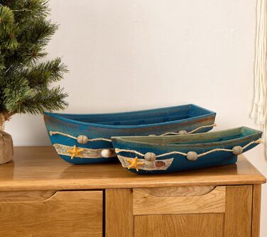Konjouror Wooden Tray for Boats, 2 Pack, Blue, Boat Model Decoration, Nautical Beach, Ocean Decor