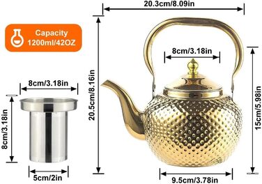 Чайник заварник SANQIAHOME 2.0L з нержавіючої сталі з ситечком, індукційний (Золотий, 1.2L)