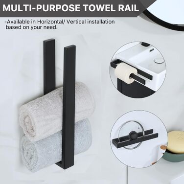 Тримач для рушників SAYAYO без свердління, 30 см, чорний, нержавіюча сталь, самоклеючий, для ванної кімнати та кухні