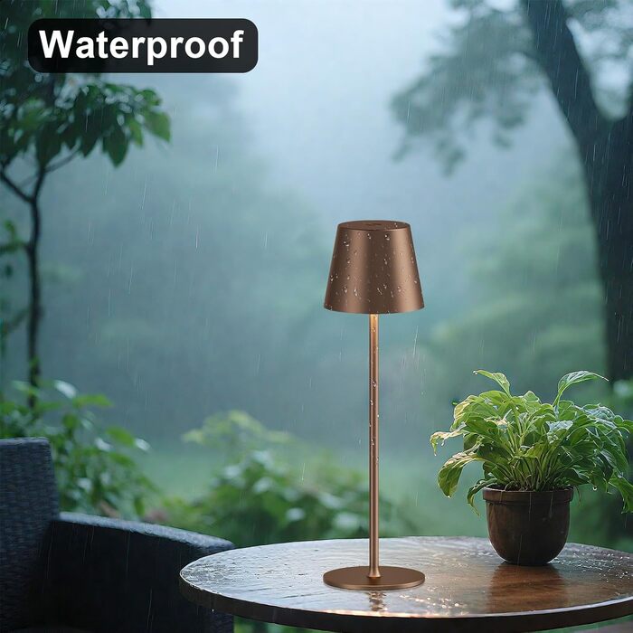 Акумуляторна LED настільна лампа бездротова з USB-C зарядкою, регульована яскравість, 3 режими світла, коричнева. Для дому, офісу, кемпінгу.