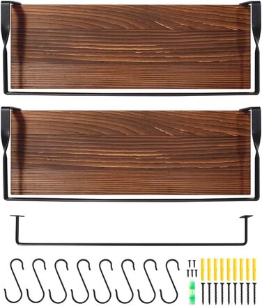 Настінна полиця з дерева, 2 шт. у комплекті, світло-коричнева, для спальні, вітальні, ванної кімнати, кухні, офісу (ретро-кавовий колір)