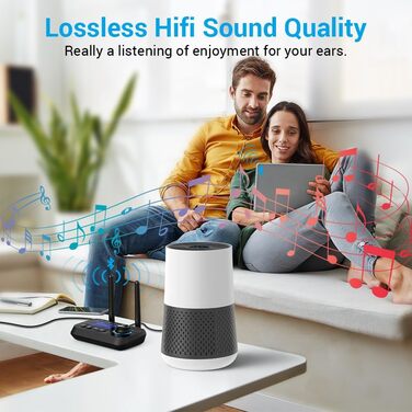 Передавач Bluetooth Ainostone 3-в-1: 2 навушники, аудіоадаптер, передавач/приймач, низька затримка, AUX, RCA, для TV, PC, чорний