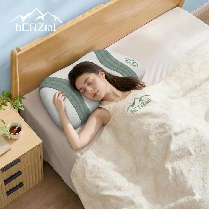 Ортопедична подушка для шиї з Memory Foam – Ергономічна подушка для сну на боці, спині та животі. Подушка для підтримки шийного відділу хребта, проти болю в шиї. Oeko-Tex, знімний чохол.