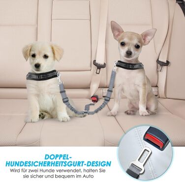 Ремінь безпеки для собак SlowTon в авто, 2 в 1, регульований, відбиваючий, сірий. Для подорожей та прогулянок.