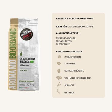 Кава в зернах Caffè Vergnano 1882 Aroma Mio Bio, органічна, 1 кг