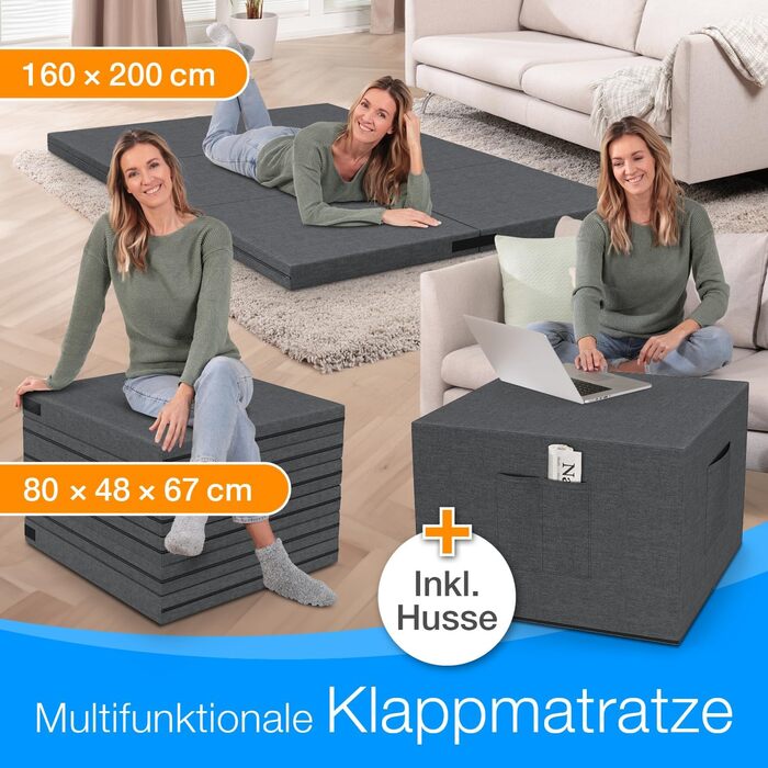 Складаний матрац ELONEO maxVitalis 140x200 см з чохлом, 8 см – гостьовий ортопедичний матрац-трансформер, складаний матрац для гостей, подорожей, знімний чохол, придатний для прання, для спини та дисків, універсальний складаний гостьовий матрац-кровать