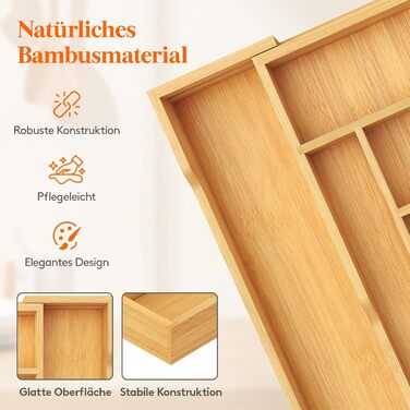 Органайзер для столових приборів Lifewit в шухляду, бамбуковий, 47 см (29-50 см)