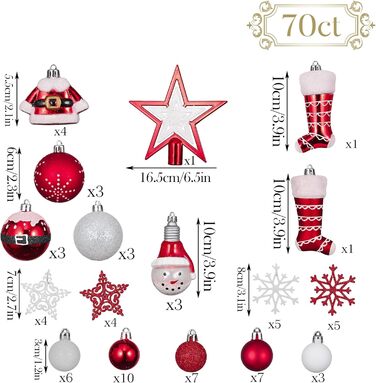 Набір ялинкових прикрас Valery Madelyn 70 шт. - ялинкові кулі, ялинковий декор з підвісками