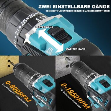 Акумуляторний ударний дриль-шуруповерт сумісний з Makita 18V, 13 мм, безщітковий, 35+3 ступені крутного моменту, 90 Н.м, 2 регульовані ступені, акумуляторний шуруповерт з 3 насадками (без акумулятора)