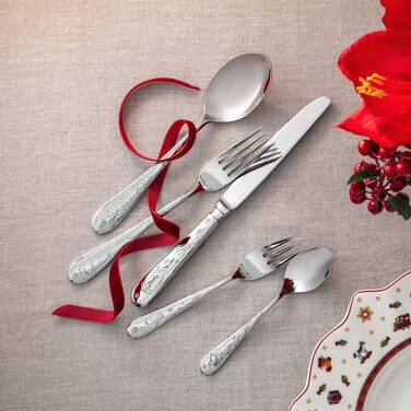 Набір столових приборів Villeroy & Boch Toy's Delight 30 предметів, сріблясто-платиновий, для 6 осіб, нержавіюча сталь, миюча посуду, різдвяні мотиви