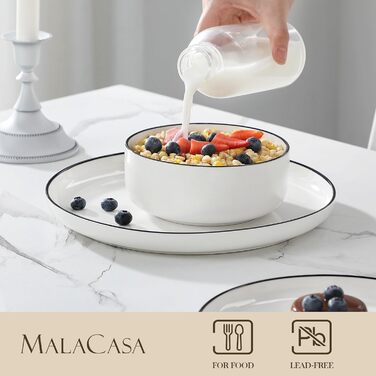 MALACASA, Luna Series, 12-Piece White Porcelain Dinnerware Set – Combination Set, including 4 Dinner Plates, 4 Dessert Plates, and 4 Cereal Bowls for 4 people