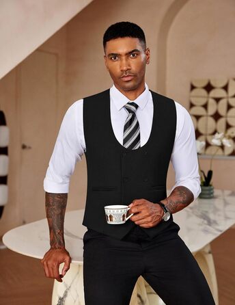 Костюм чоловічий COOFANDY ZTJ006642, двобортний, з V-подібним вирізом, чорний, XXL