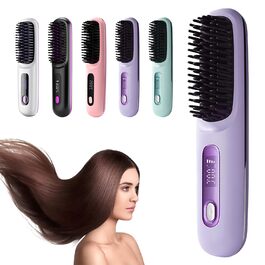 Бездротова щітка-випрямляч для волосся 2-в-1 з функцією завивки, LED дисплеєм та 3 температурними режимами (160°C-200°C), фіолетовий