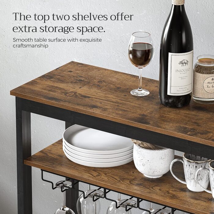 SONGMICS Wine Rack, for 24 Wine Bottles, Freestanding, Bottle Rack with Glass Holders, for Kitchen, Bar, Dining Room, vintage brown-black KWR028B01