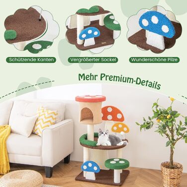 Дерев'яний кігтечка для котів COSTWAY з печеринами та платформою, з сизалевим покриттям, 59x48x102 см, кольоровий