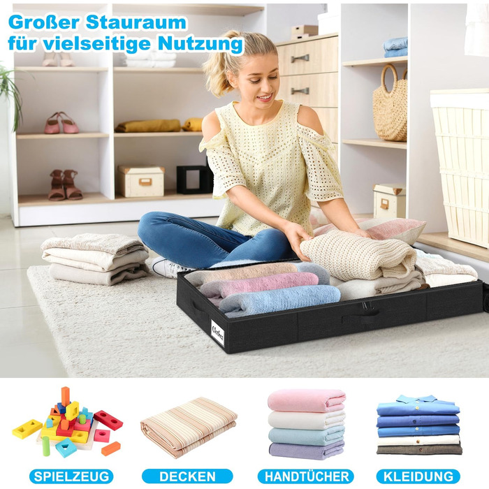 Коробки для зберігання під ліжко з кришкою, 12 см, 4 шт. Складані контейнери для одягу та постільної білизни, чорні