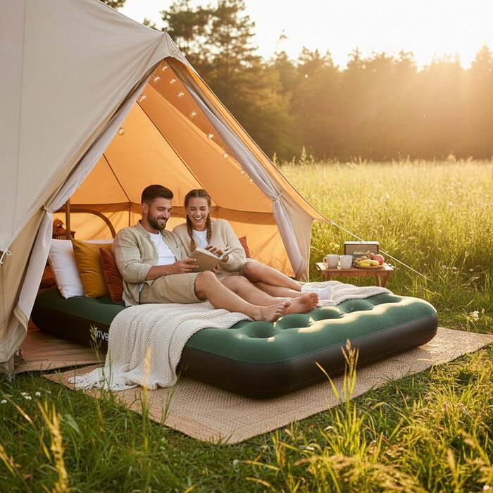 Надувний матрац Avenli для кемпінгу, 1-2 особи, 191x137x22 см, зелений - м'яка поверхня, для дому та подорожей