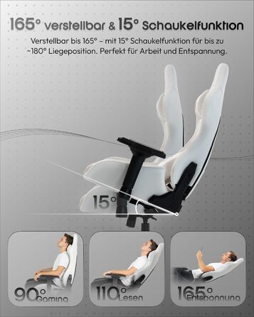 Ігровий крісло Dowinx з 4D підлокітниками, функцією гойдання 15° та регулюванням спинки до 165°, масажний, ергономічний, дизайн у стилі гоночного авто, для геймерів, Esport, вантажопідйомність 135 кг, білий