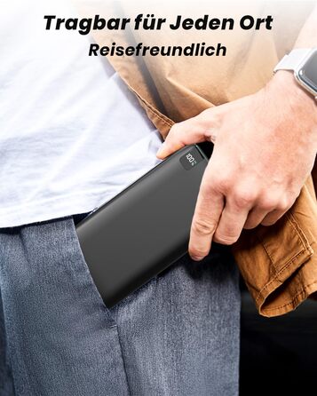 Power Bank Riapow 26800mAh з LED-дисплеєм: зарядка для смартфонів та планшетів, 4 порти USB, 22,5W, чорний
