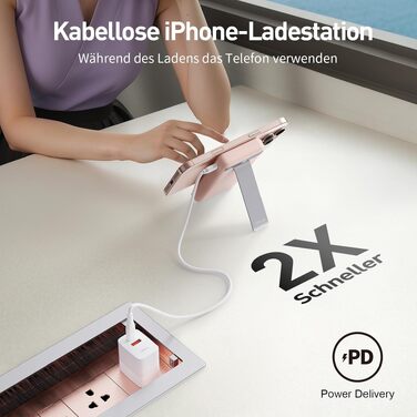 Магнітний бездротовий павербанк iWALK Magnetic 15W 10000mAh, Qi2 сертифікований, з LED-дисплеєм та підставкою, швидка зарядка для iPhone 16/15/14/13/12 Pro Max/Plus/Mini, Рожевий