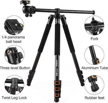 Штатив Andoer 2-в-1 з алюмінію, 200 см, для камери, з кульковою головкою 360°, вантажопідйомність 8 кг, з сумкою для подорожей