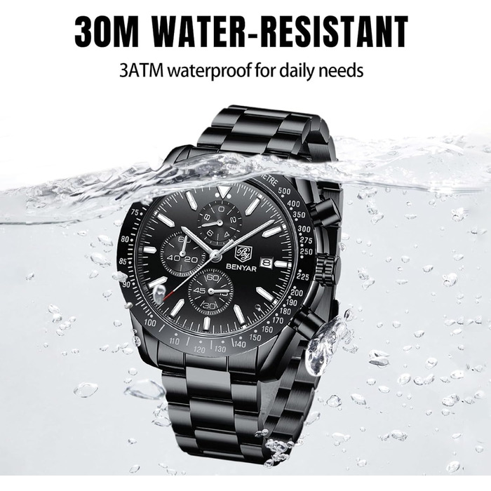 Годинник чоловічий BENYAR з коричневим шкіряним ремінком, кварцовий хронограф, відображення дати, водонепроникний, спортивний годинник з блакитно-чорним циферблатом, корпус з нержавіючої сталі