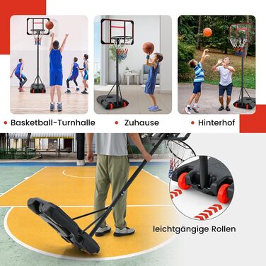 COSTWAY Adjustable Height Basketball Hoop System - Mobile Outdoor Basketball Stand with PC Backboard and Wheels (155-210cm)