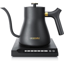 Arendo Stainless Steel Gooseneck Kettle with Temperature Control - 40° to 100° - Keep Warm Function 30 Min - 0.5 Liter - Sensor Buttons - 360° Base - Retro Design - Black