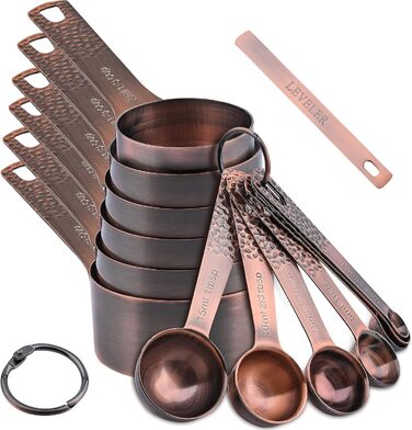 Smithcraft Measuring Cup and Spoon Set made of 18/8 Stainless Steel (Copper, 6 Cups + 7 Spoons + 2 Rings + 1 Level).