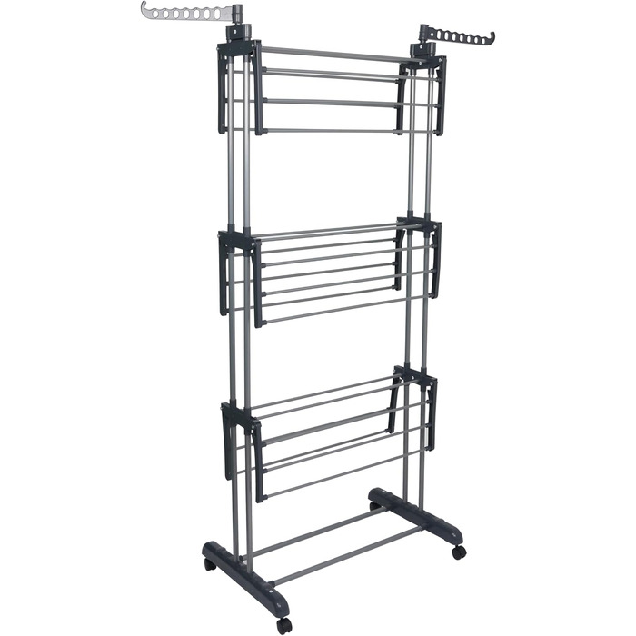 Сушарка для білизни, 4 яруси, сіра, складана, регульована, велика, нержавіюча сталь, для дому та вулиці, зі складними крилами